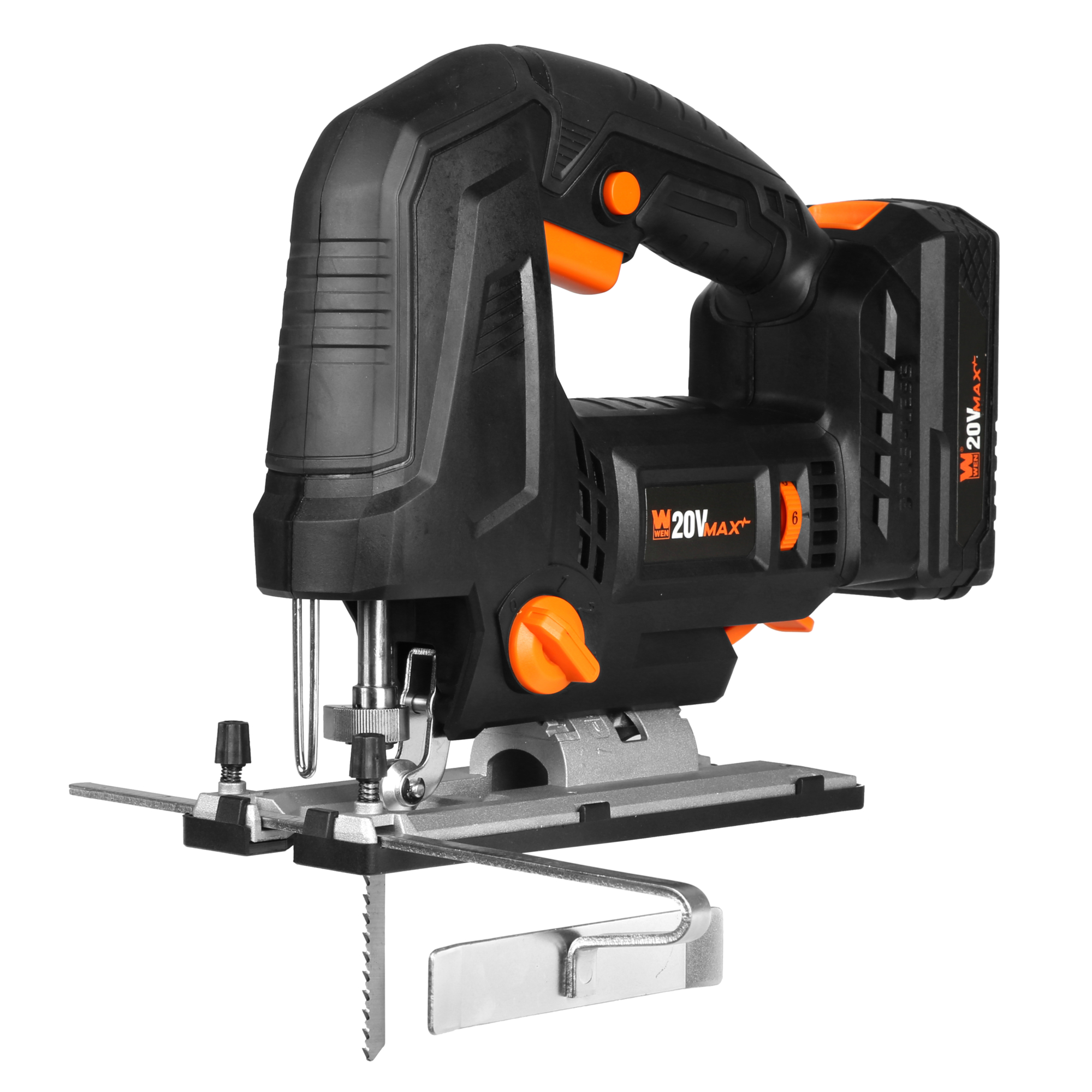 WEN 20V Max Cordless Brushless Jigsaw - 3300 SPM, 4.0Ah Battery, LED Light, Model# 20670